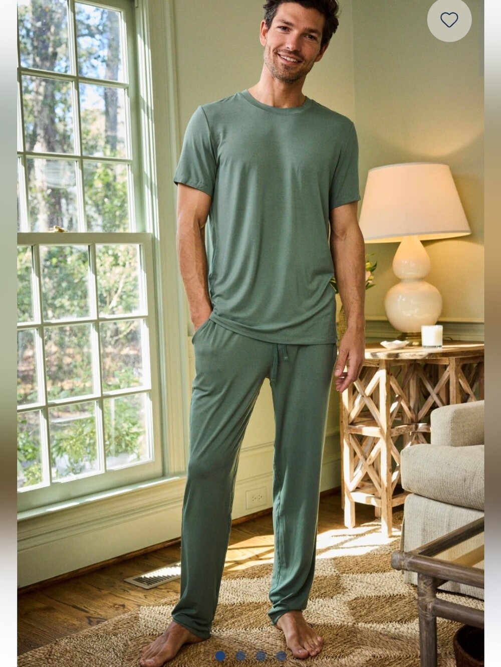 Lake Pajamas Men's Bamboo 2 piece  Lounge Set Top Bottom Sz M Green Comfort